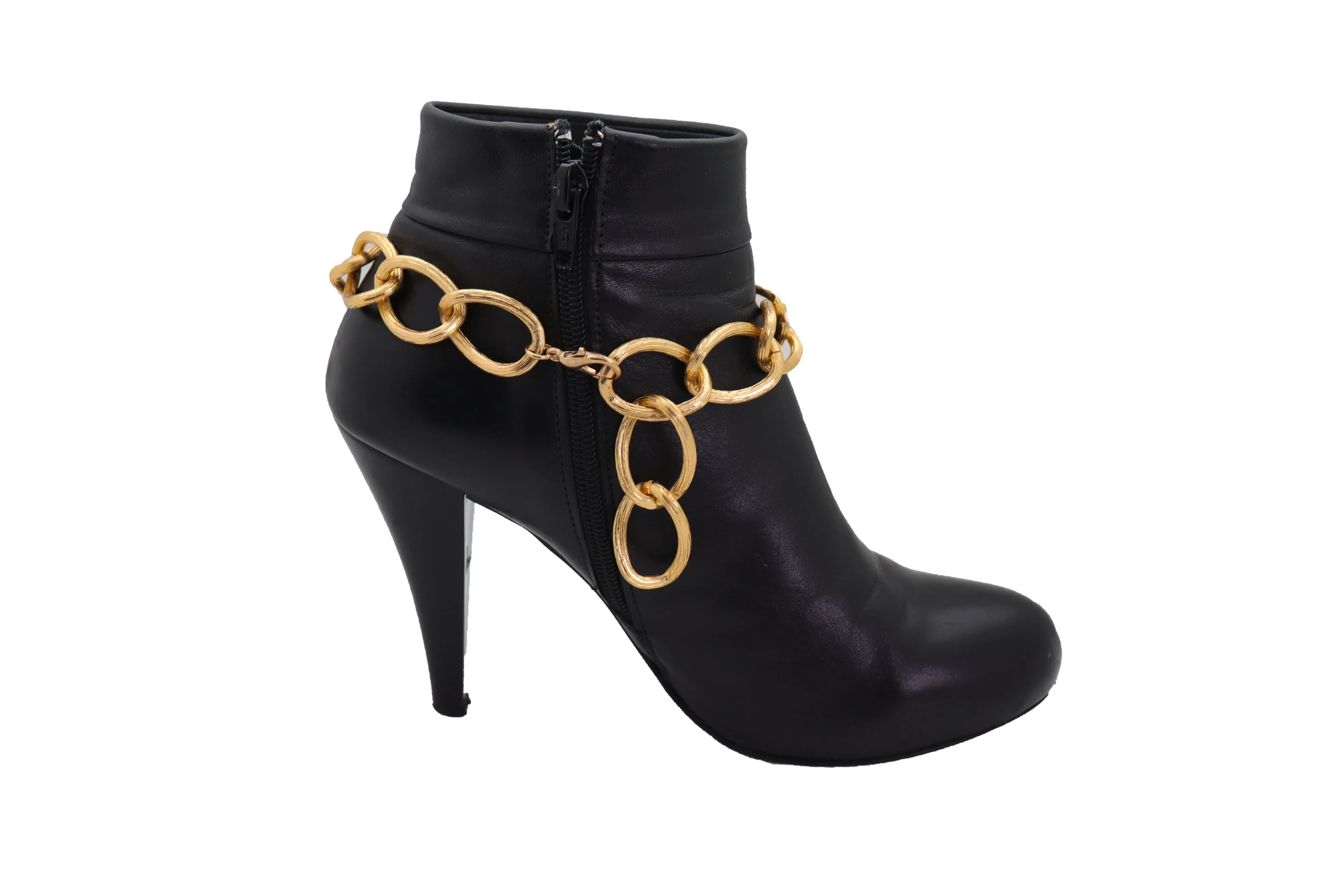 Gold Metal Textured Chain Chunky Links Boot Bracelet Shoe