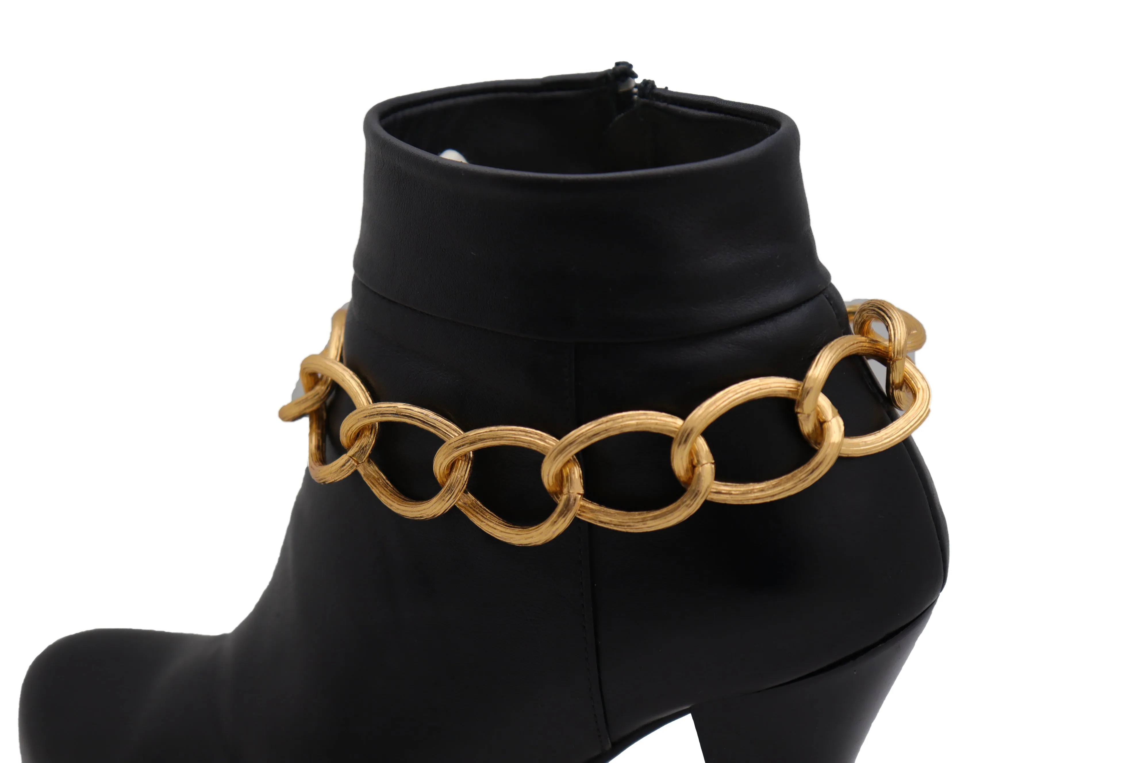 Gold Metal Textured Chain Chunky Links Boot Bracelet Shoe