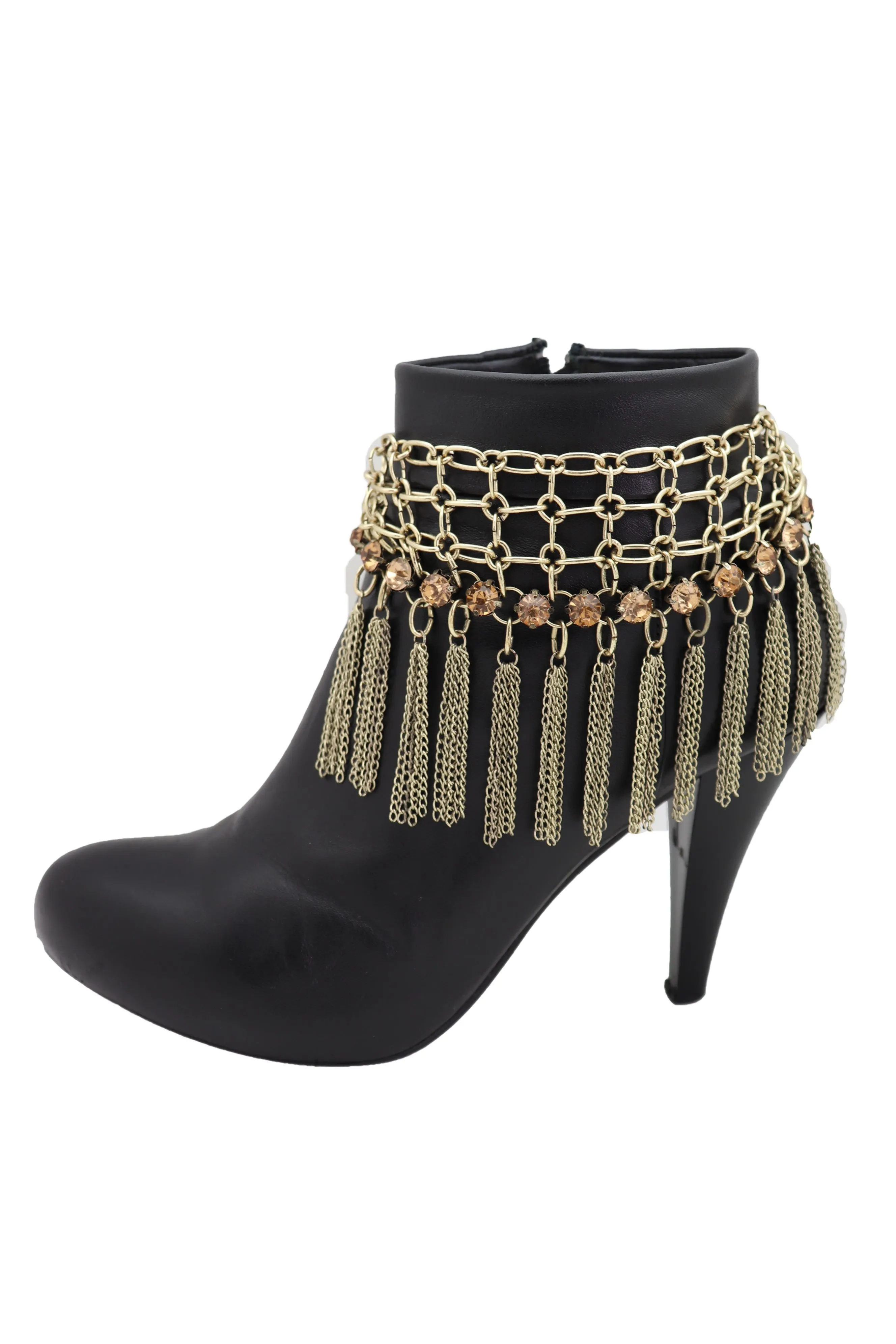 Gold Tassel Web Bling Western Style Boot Band Bracelet