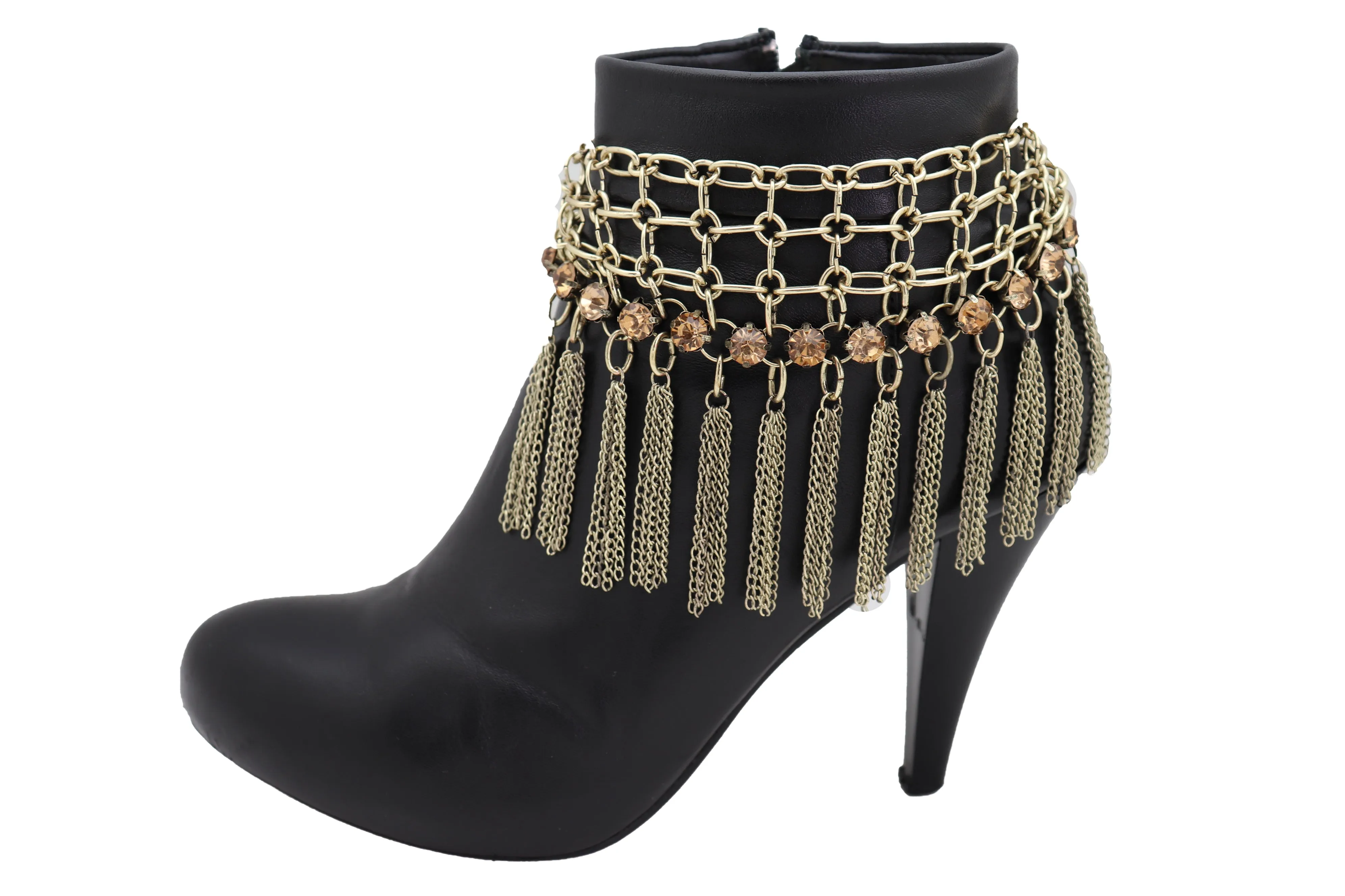 Gold Tassel Web Bling Western Style Boot Band Bracelet