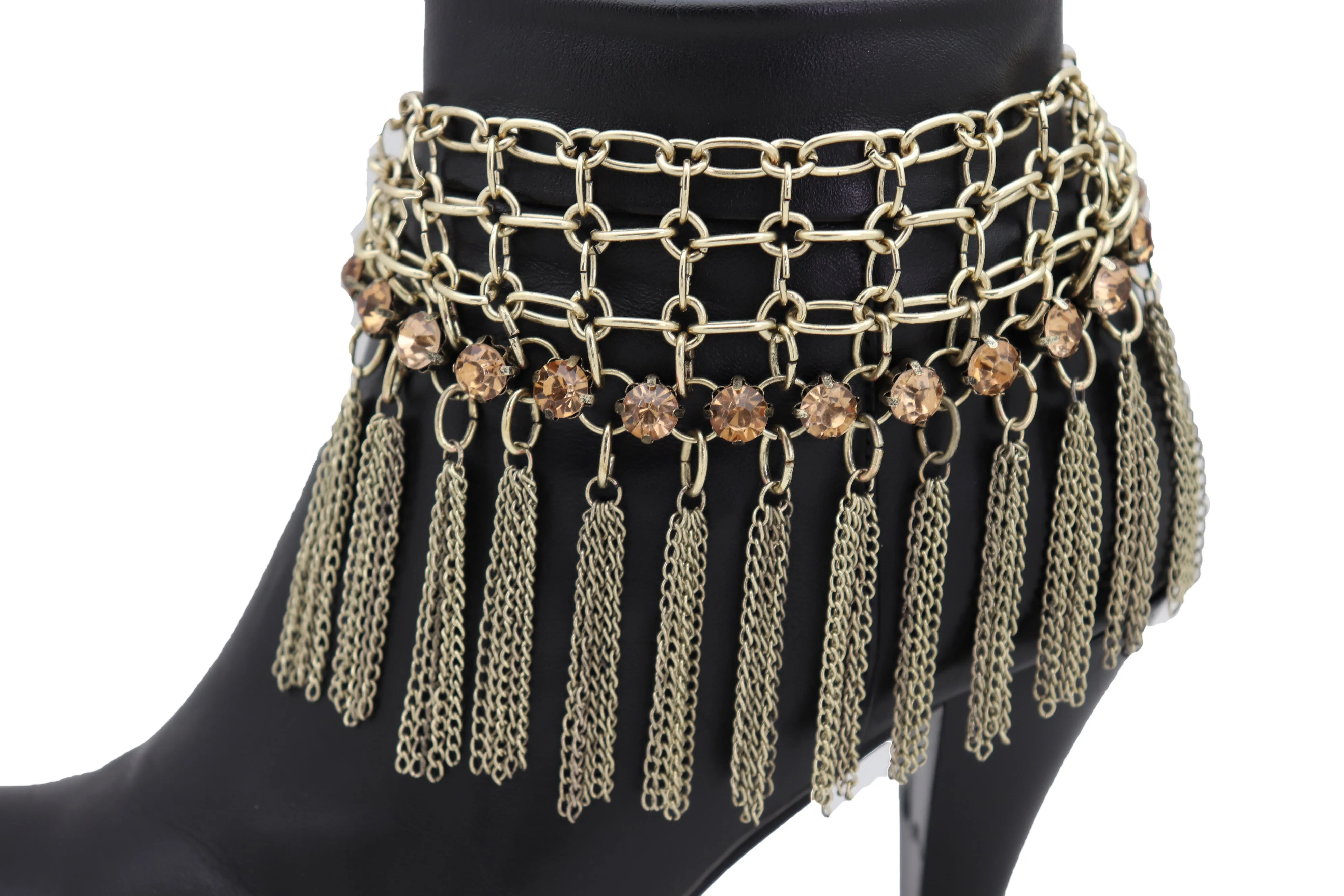 Gold Tassel Web Bling Western Style Boot Band Bracelet