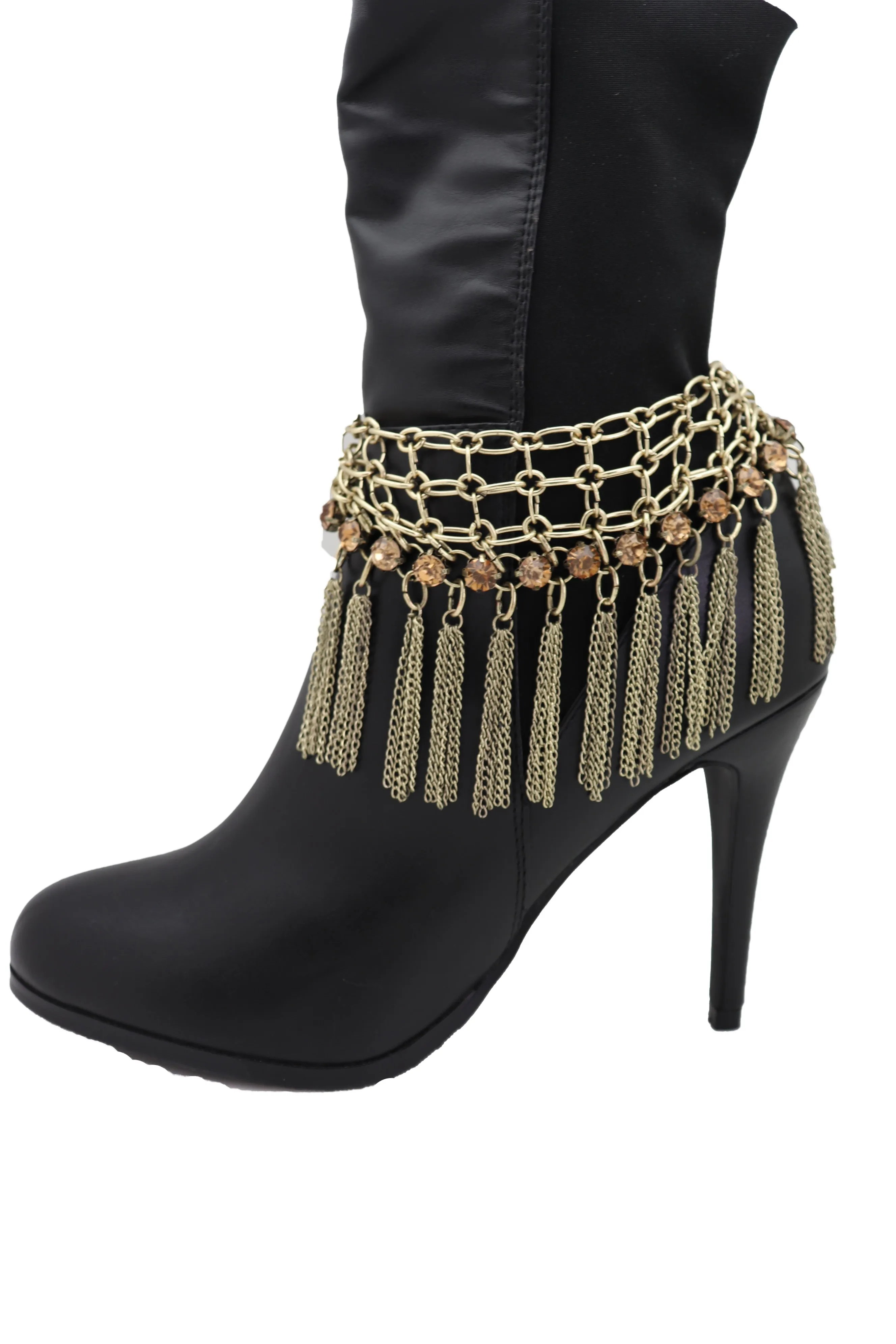 Gold Tassel Web Bling Western Style Boot Band Bracelet