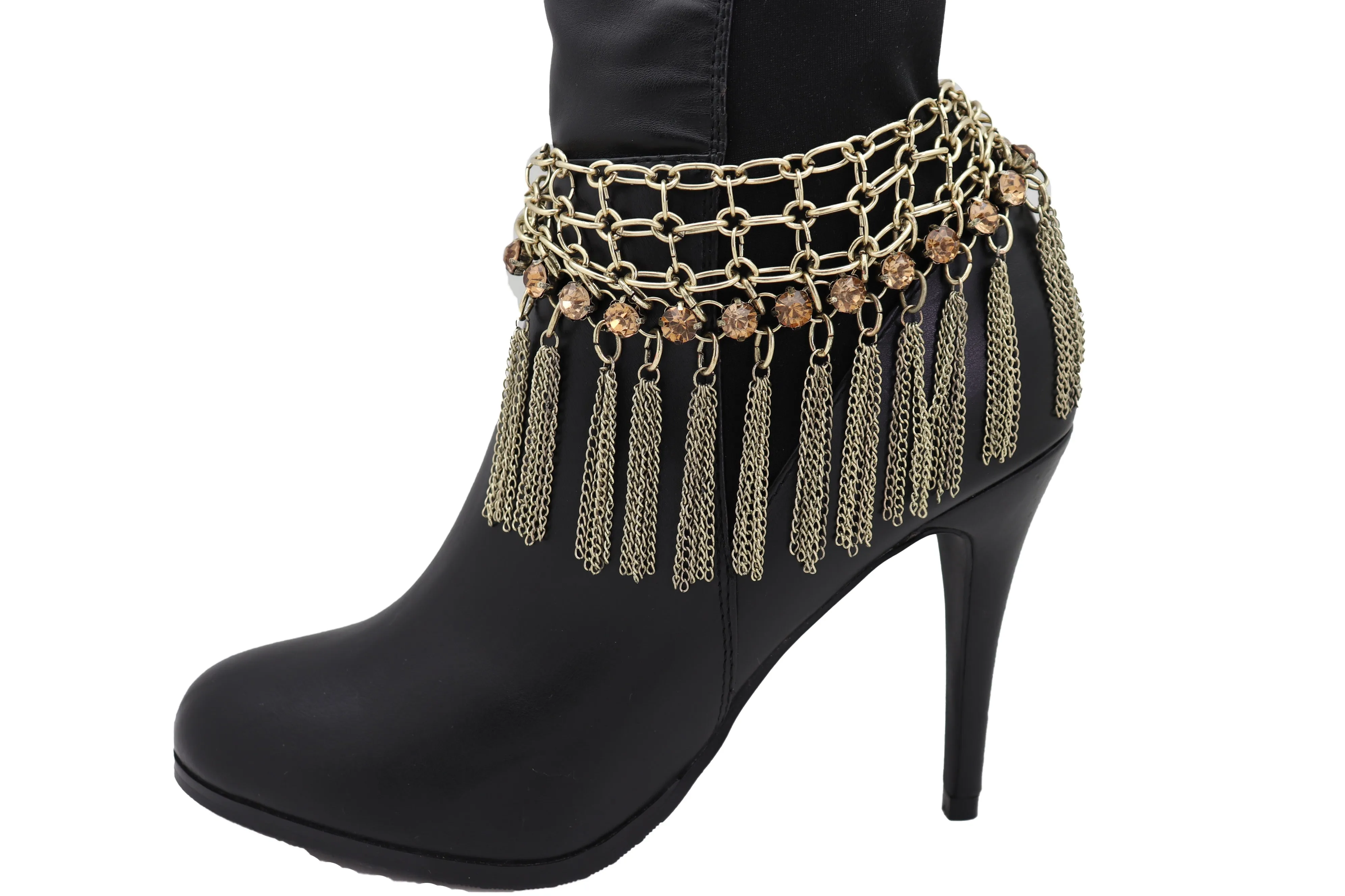 Gold Tassel Web Bling Western Style Boot Band Bracelet