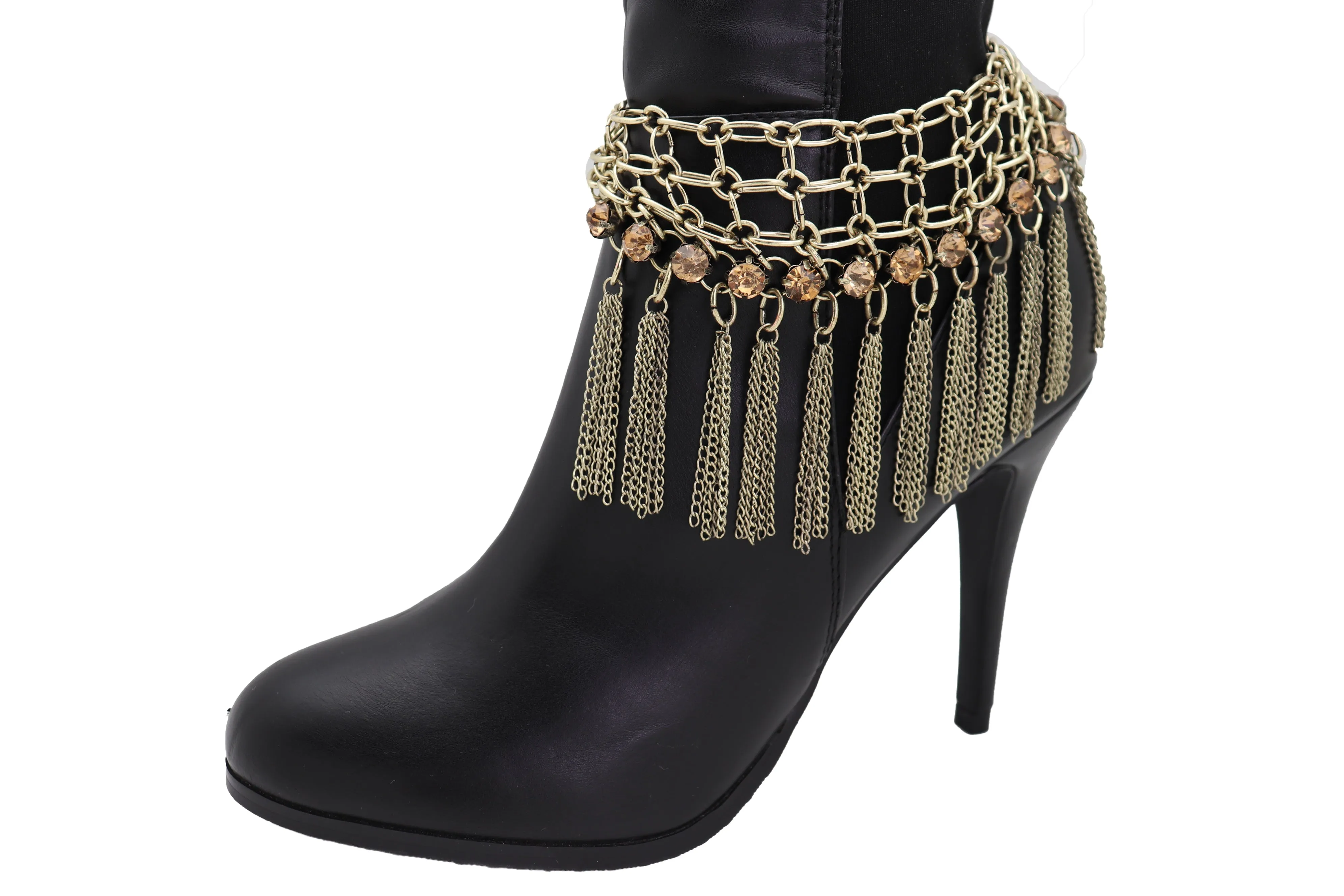 Gold Tassel Web Bling Western Style Boot Band Bracelet