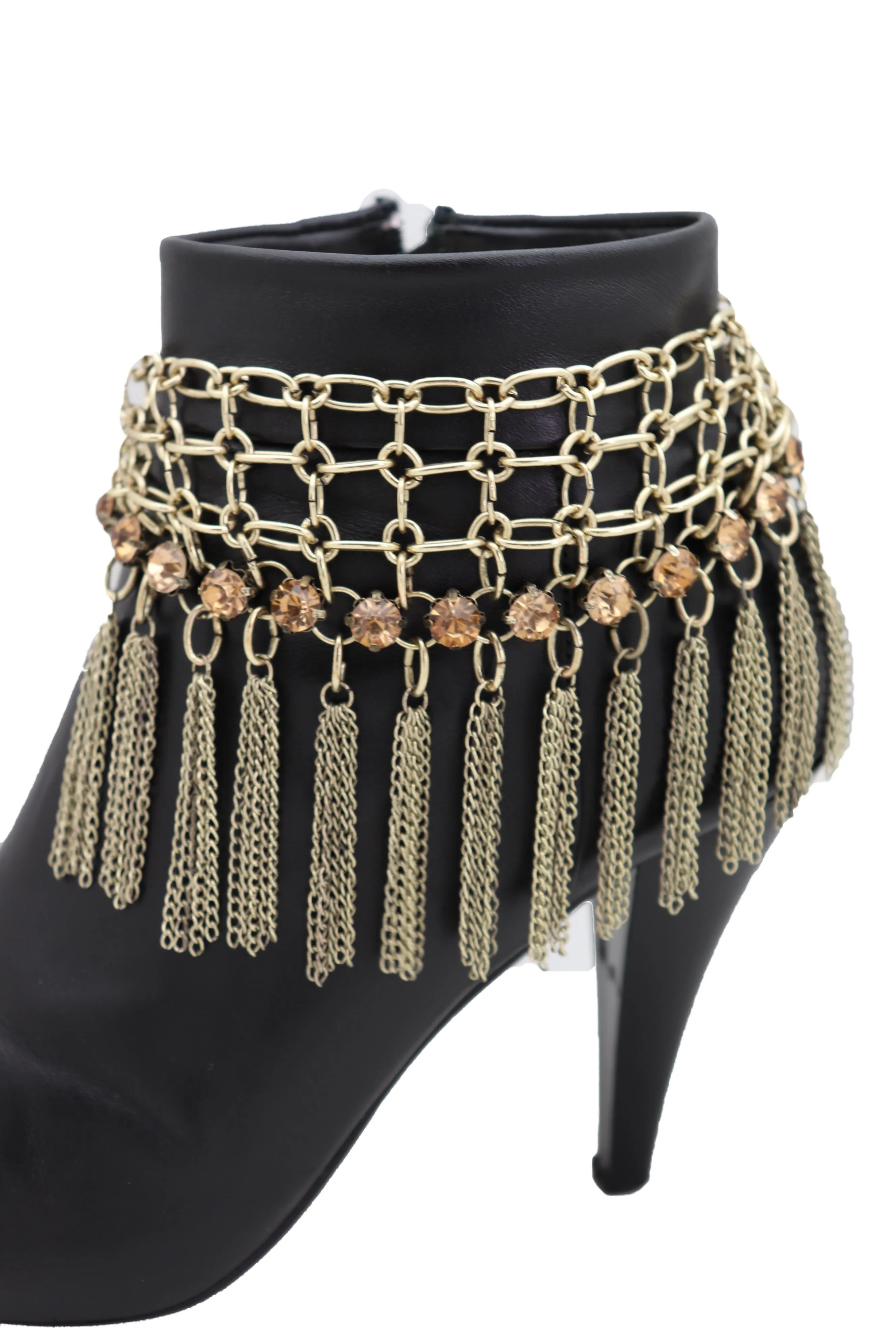 Gold Tassel Web Bling Western Style Boot Band Bracelet