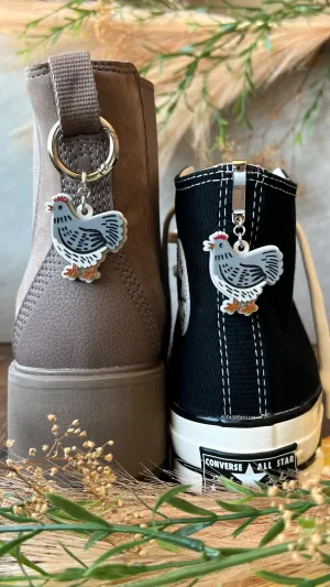 Gray Chicken Shoe Accessory | Pull Loop Boot Charm, Shoe Charm, High Top Sneaker or Boot Clip, Acrylic Shoe Keychain