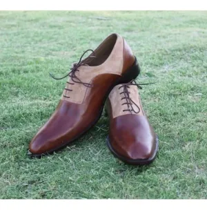 Handmade Brown Beige Suede Leather Shoes, Men's Derby Lace Up Dress Shoes