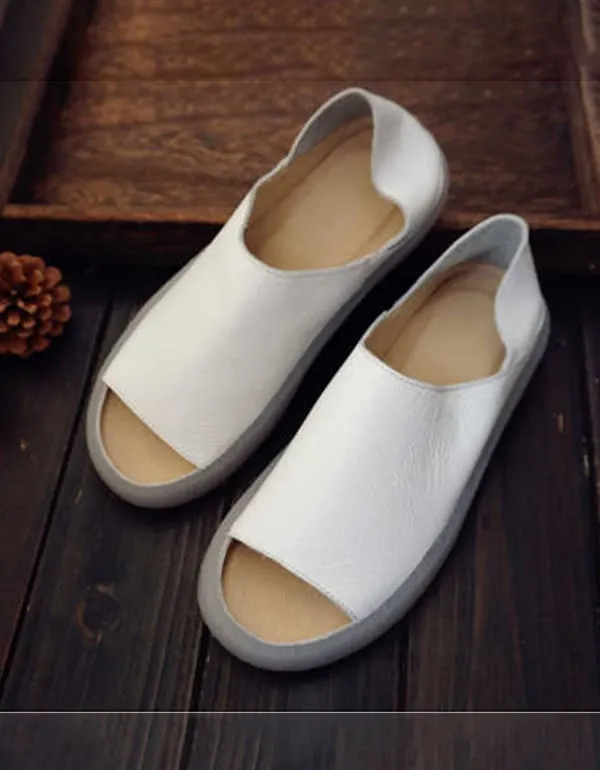 Handmade Leather Open Toe Simple Flats