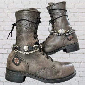 HARLEY-DAVIDSON Vintage Lace Up Zip Combat Moto Biker Ankle Boots