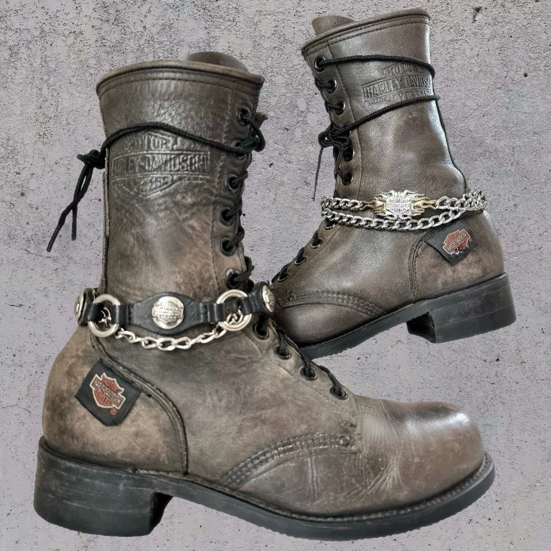 HARLEY-DAVIDSON Vintage Lace Up Zip Combat Moto Biker Ankle Boots