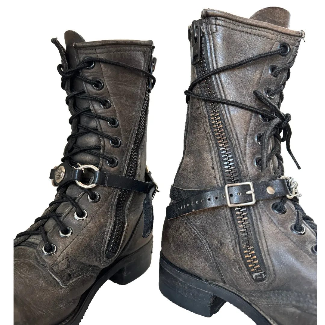 HARLEY-DAVIDSON Vintage Lace Up Zip Combat Moto Biker Ankle Boots