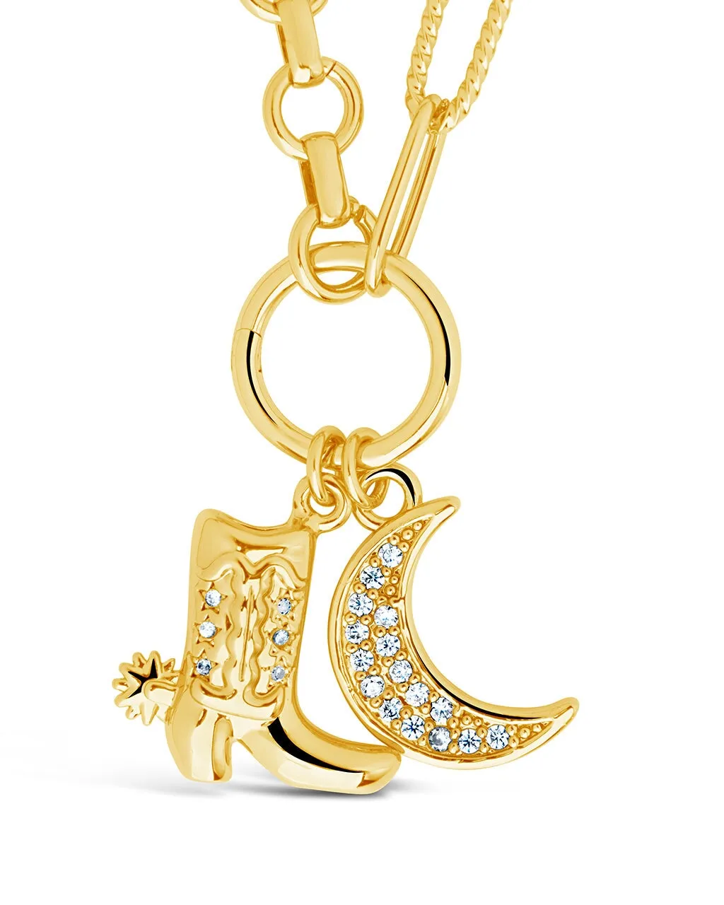 Kelsea CZ Boot & Moon Pendant Charm Necklace