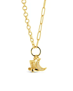 Kelsea CZ Boot & Moon Pendant Charm Necklace