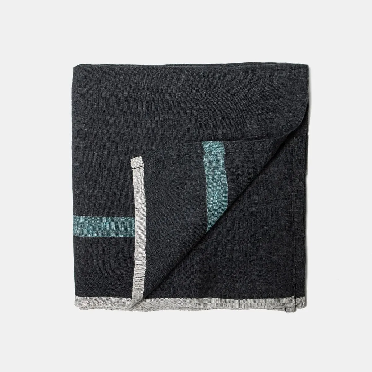 Laundered Linen Napkins Charcoal & Aqua, Set of 4