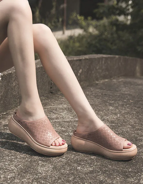 Leather Slippers Wedge Summer Fashion