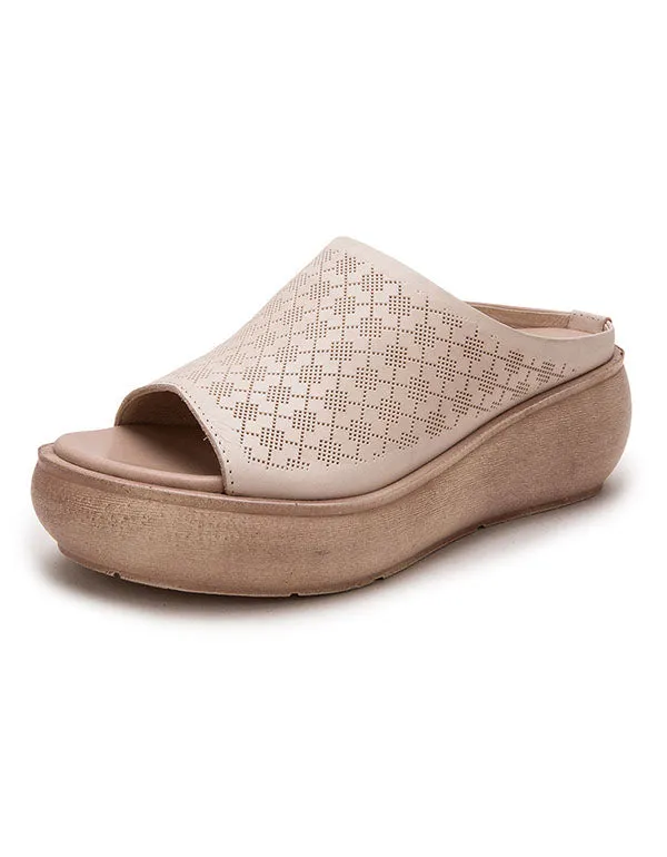 Leather Slippers Wedge Summer Fashion