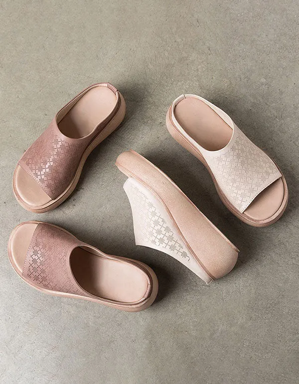 Leather Slippers Wedge Summer Fashion