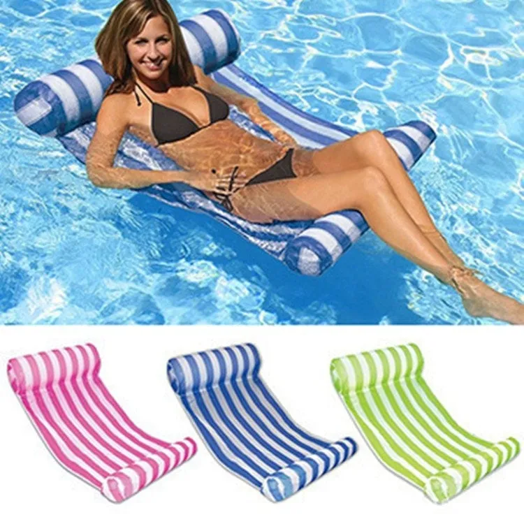 Leisure Water Floating Bed Hammock Inflatable Floating Row Entertainment Lounge Chair(Green And White Stripes)