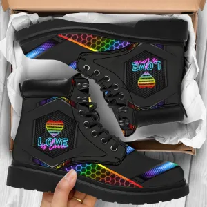 Lgbt Love Is Love Hexagon Season Leather Boots - Christian Shoes For Men And Women