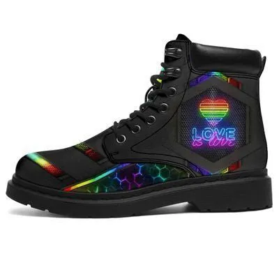 Lgbt Love Is Love Hexagon Season Leather Boots - Christian Shoes For Men And Women