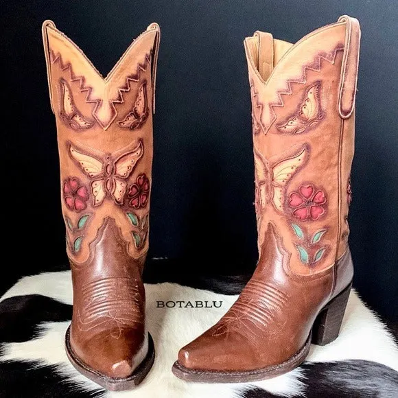 LIBERTY BOOT CO. Butterfly Floral Cowgirl Cowboy Western Boots