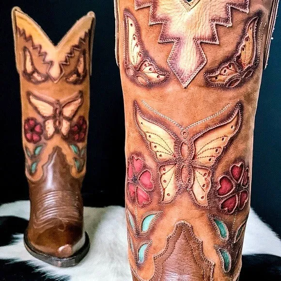 LIBERTY BOOT CO. Butterfly Floral Cowgirl Cowboy Western Boots