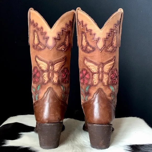 LIBERTY BOOT CO. Butterfly Floral Cowgirl Cowboy Western Boots