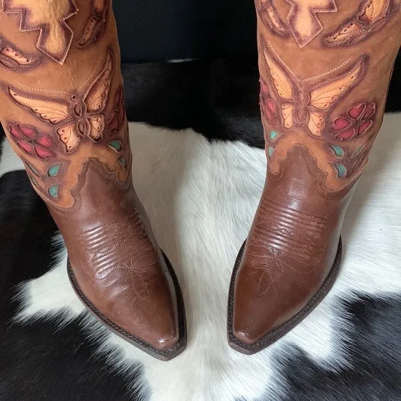 LIBERTY BOOT CO. Butterfly Floral Cowgirl Cowboy Western Boots