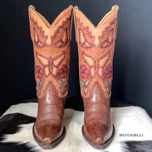 LIBERTY BOOT CO. Butterfly Floral Cowgirl Cowboy Western Boots