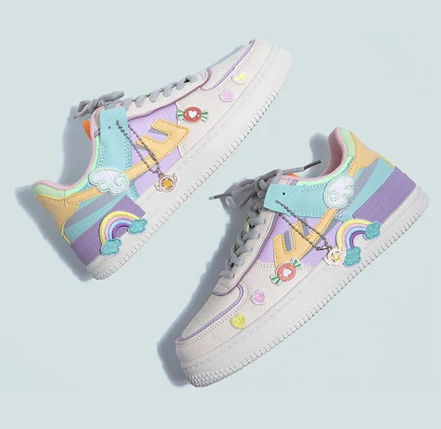 Macaron Candy Rainbow Stickers Purple Sneakers Sports Running Shoes