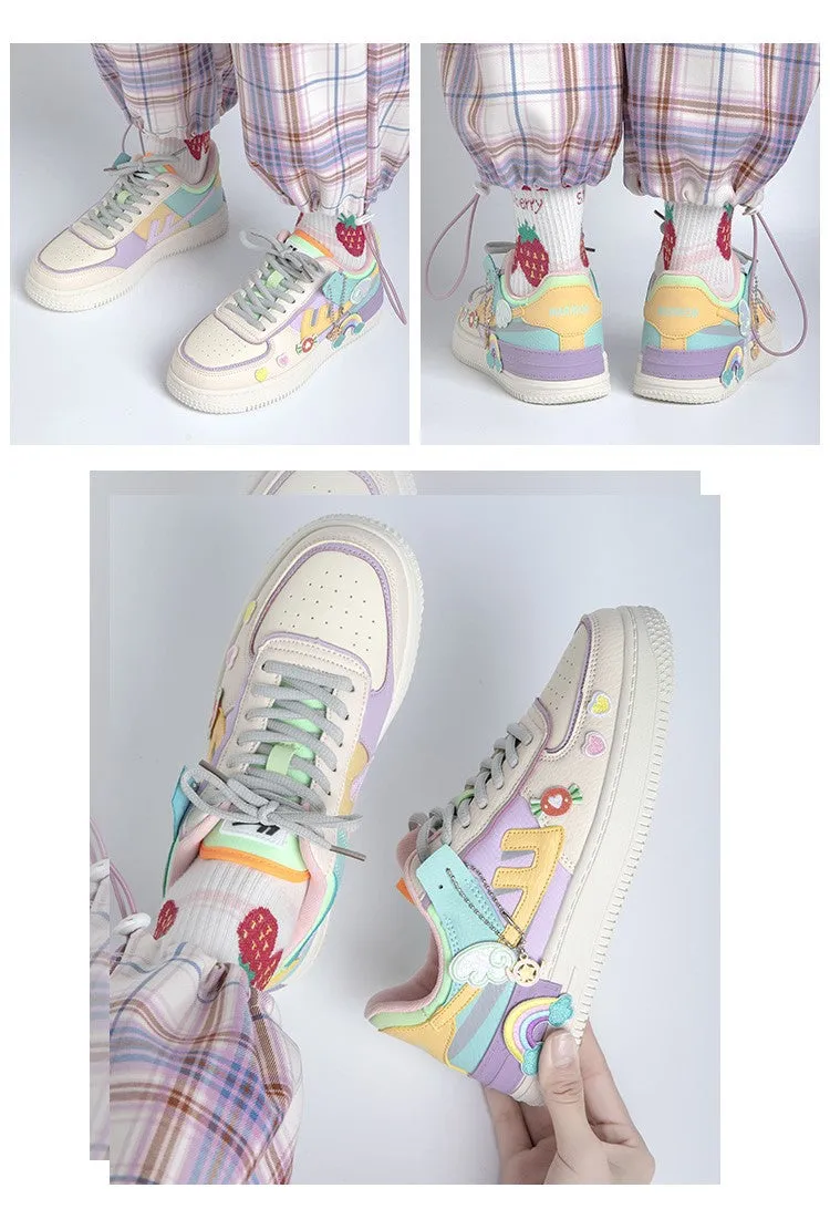 Macaron Candy Rainbow Stickers Purple Sneakers Sports Running Shoes