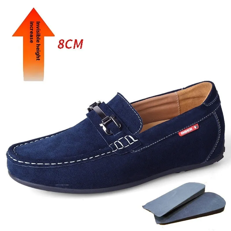 Matte Suede Cowhide Invisible Height Increasing Insole 8CM Men's Lazy Daily Driving Shoes