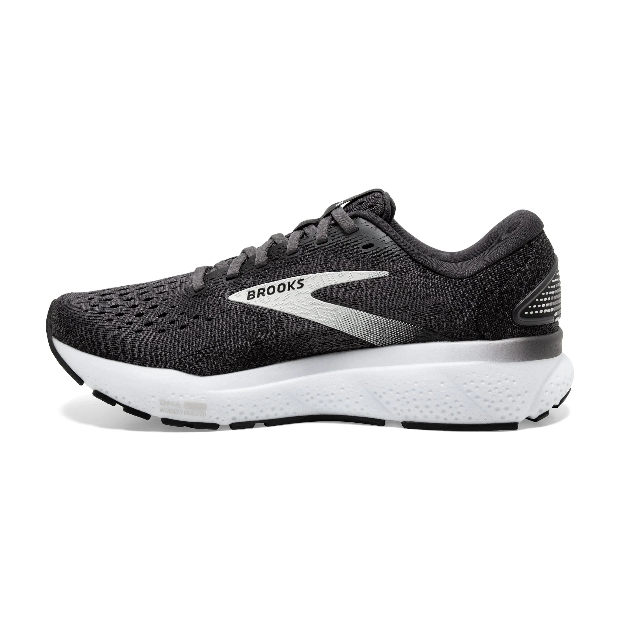 Men's Brooks Ghost 16 Road Running Shoe in Black/Grey/White