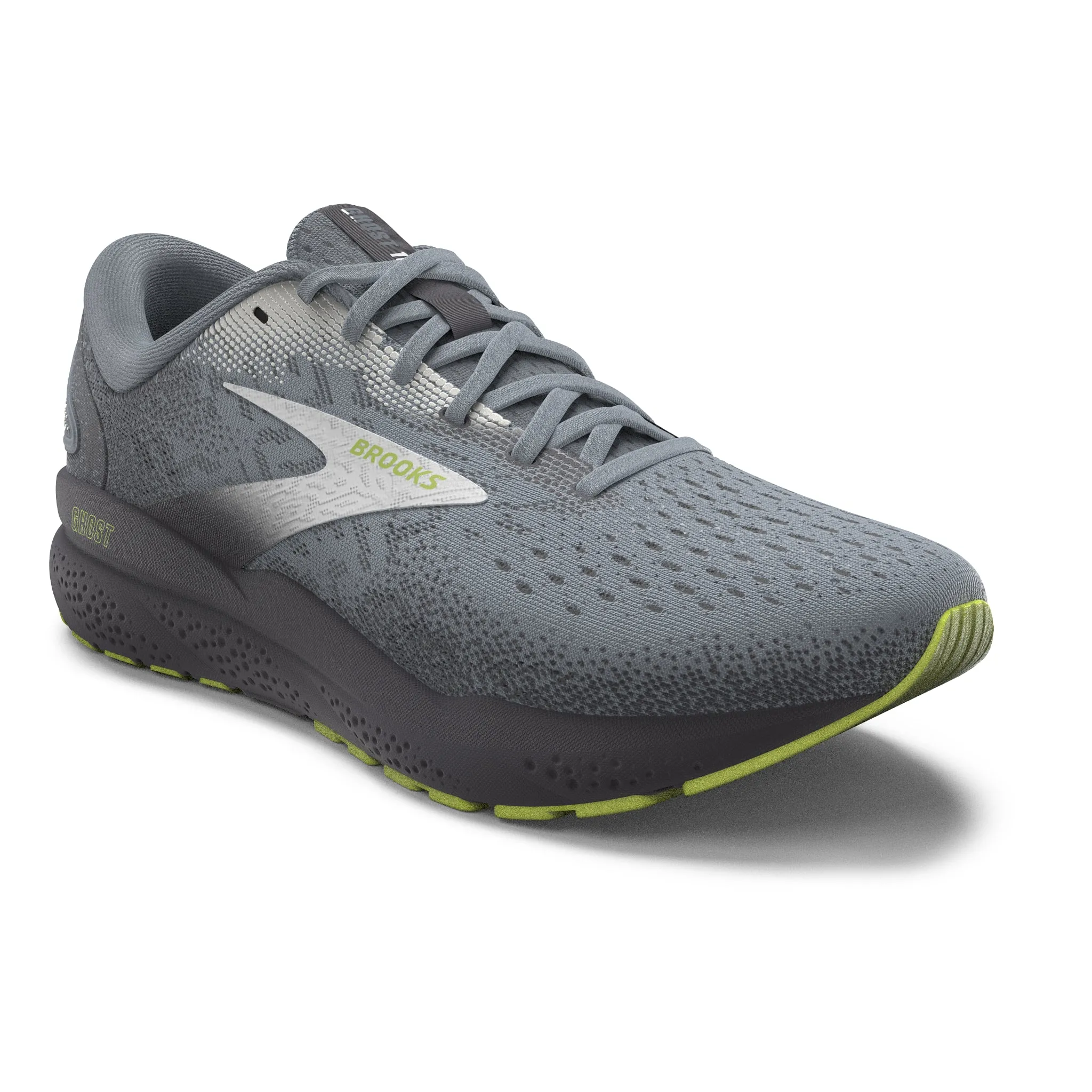 Men's Brooks Ghost 16 Road Running Shoe in Primer/Grey/Lime