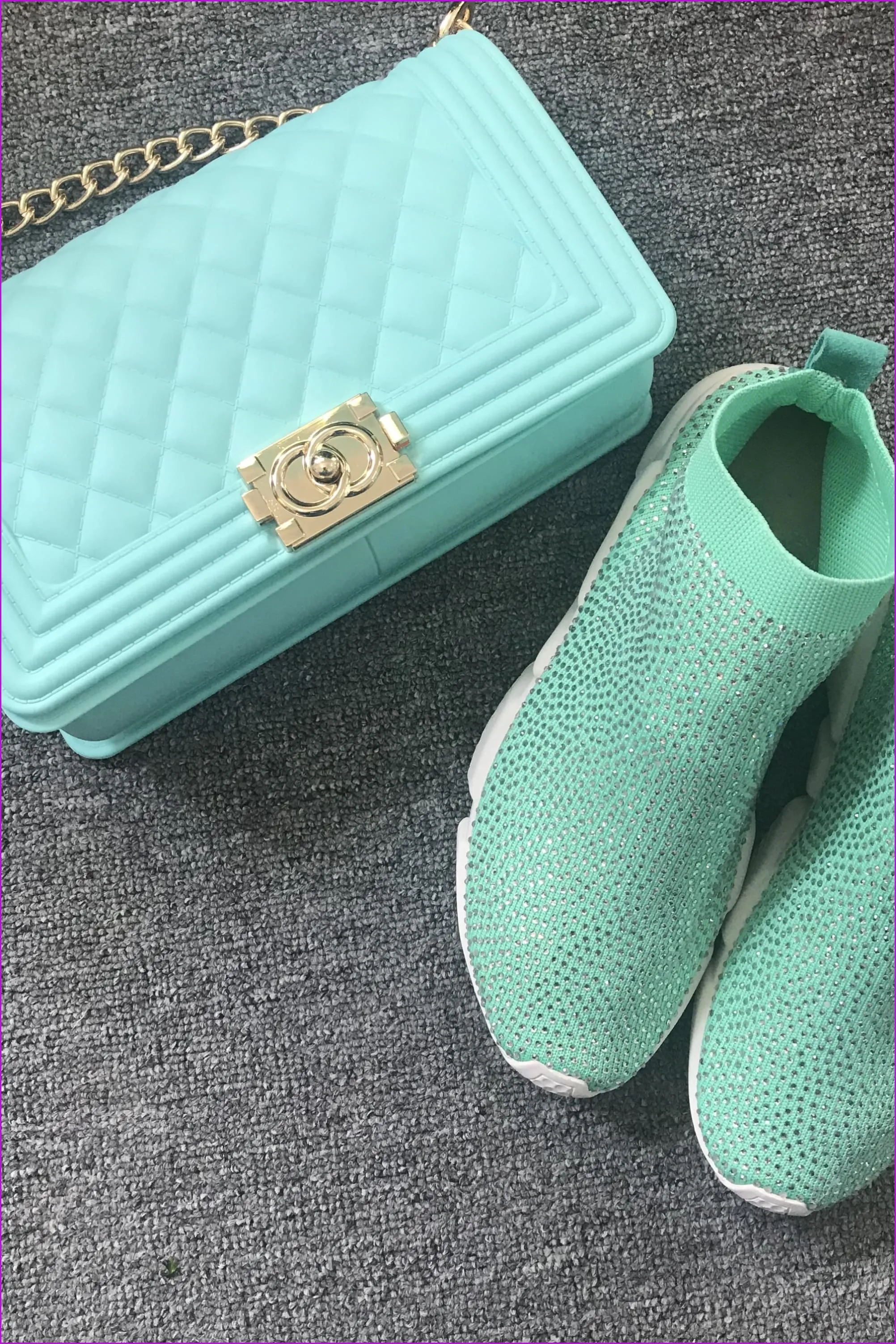 Mint Jelly Shoulder Bag And Sneakers Set