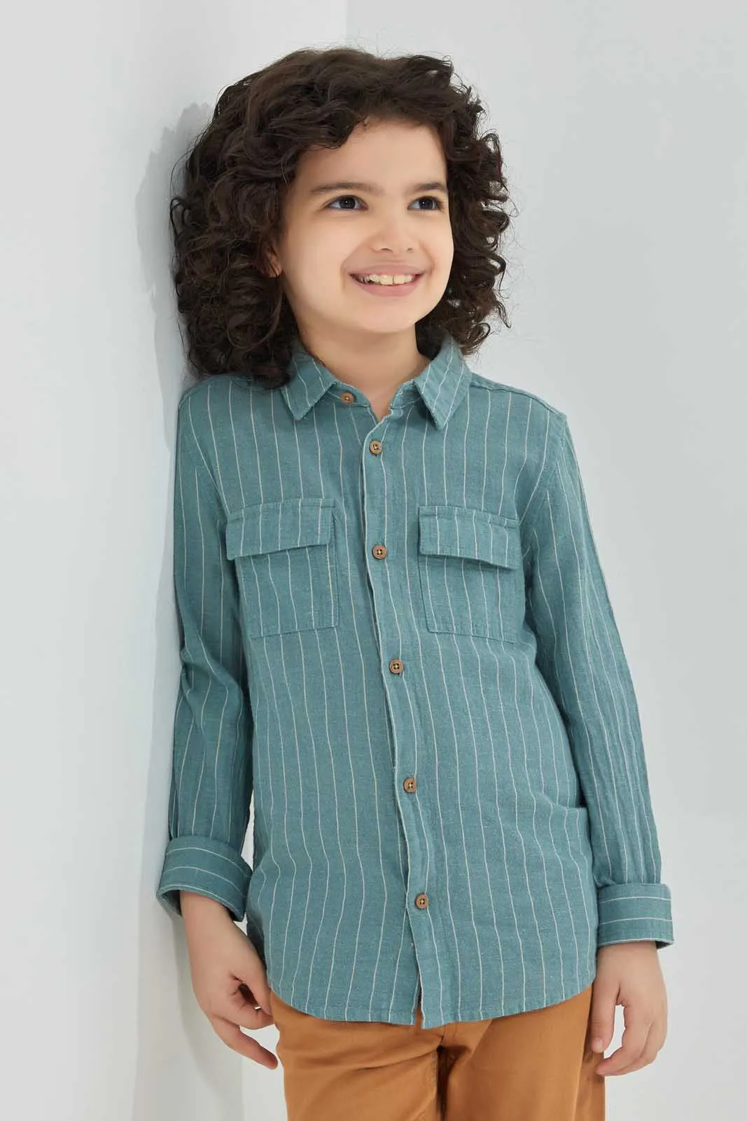 Mint Stripe Cotton Oversize Shirt