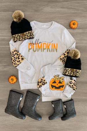 Mom & Me - "Hello Pumpkin" Gray Cheetah Top