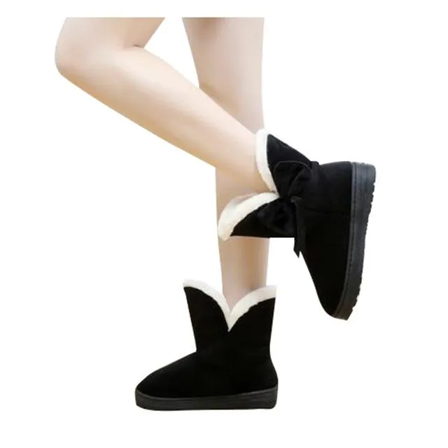 New Hot Sale Women Snow Boots Solid Bowtie Slip-On Soft Cute Women Boots Round Toe Flat with Winter Shoes