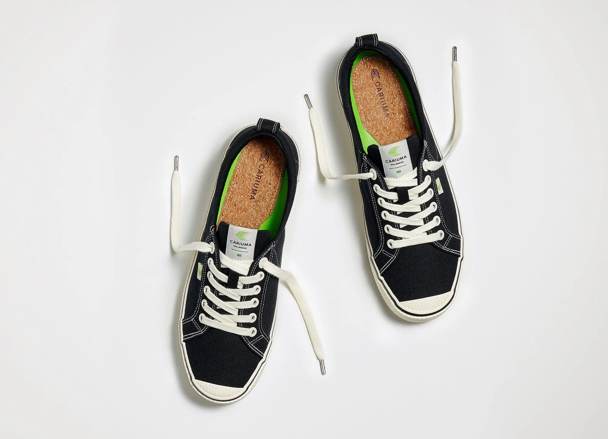 OCA Low Stripe Washed Black Canvas Contrast Thread Sneaker Women