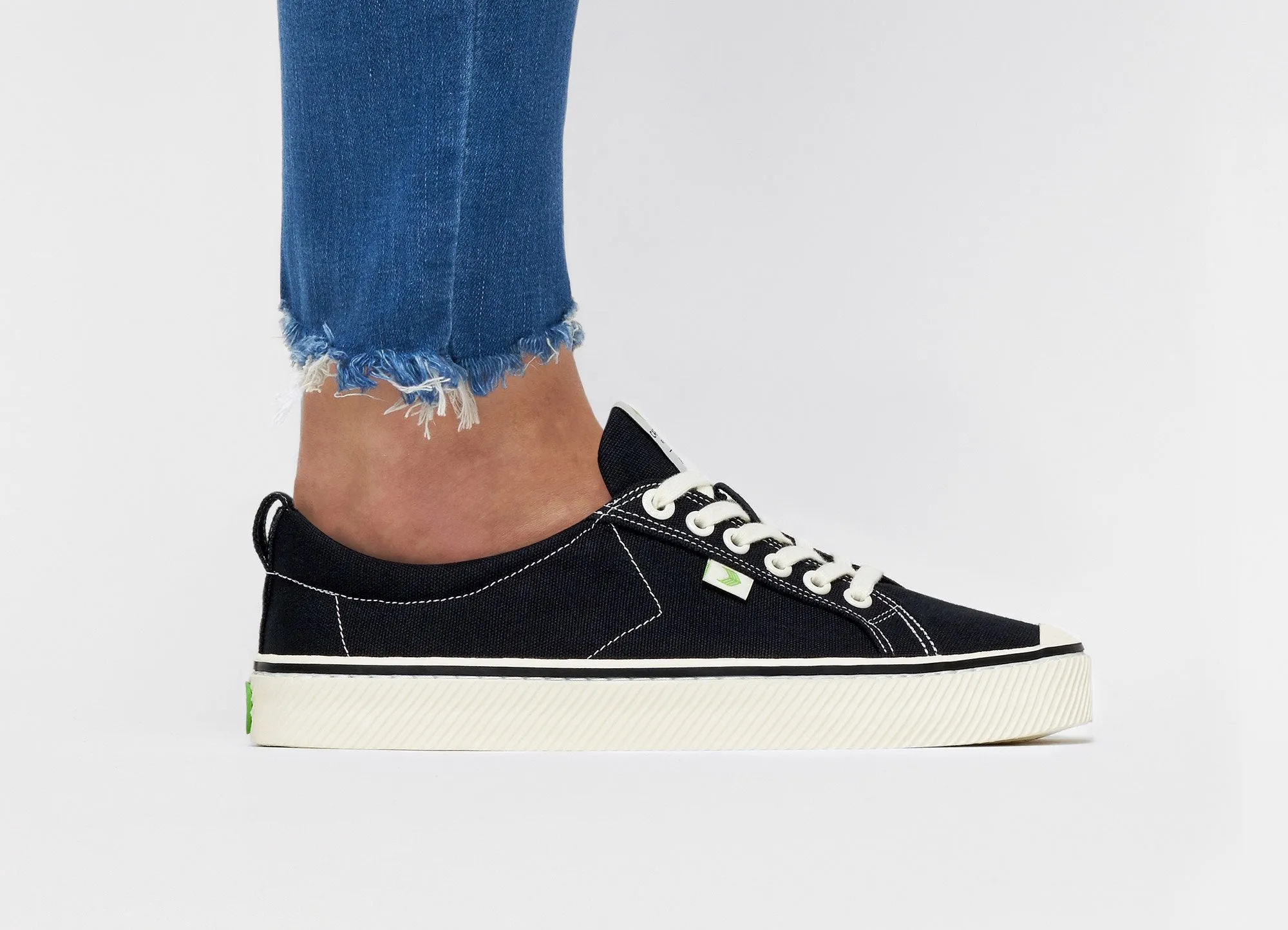 OCA Low Stripe Washed Black Canvas Contrast Thread Sneaker Women