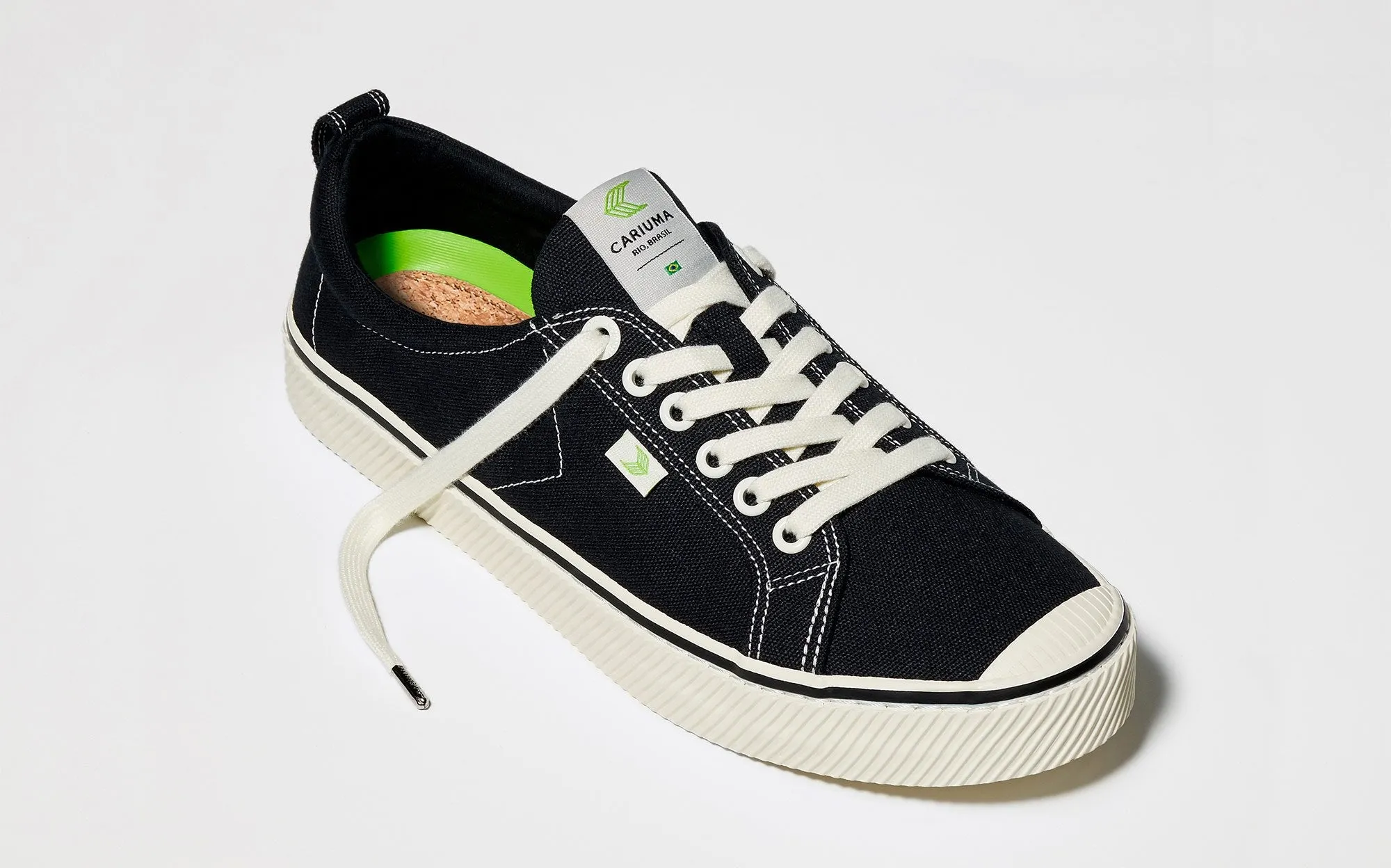 OCA Low Stripe Washed Black Canvas Contrast Thread Sneaker Women