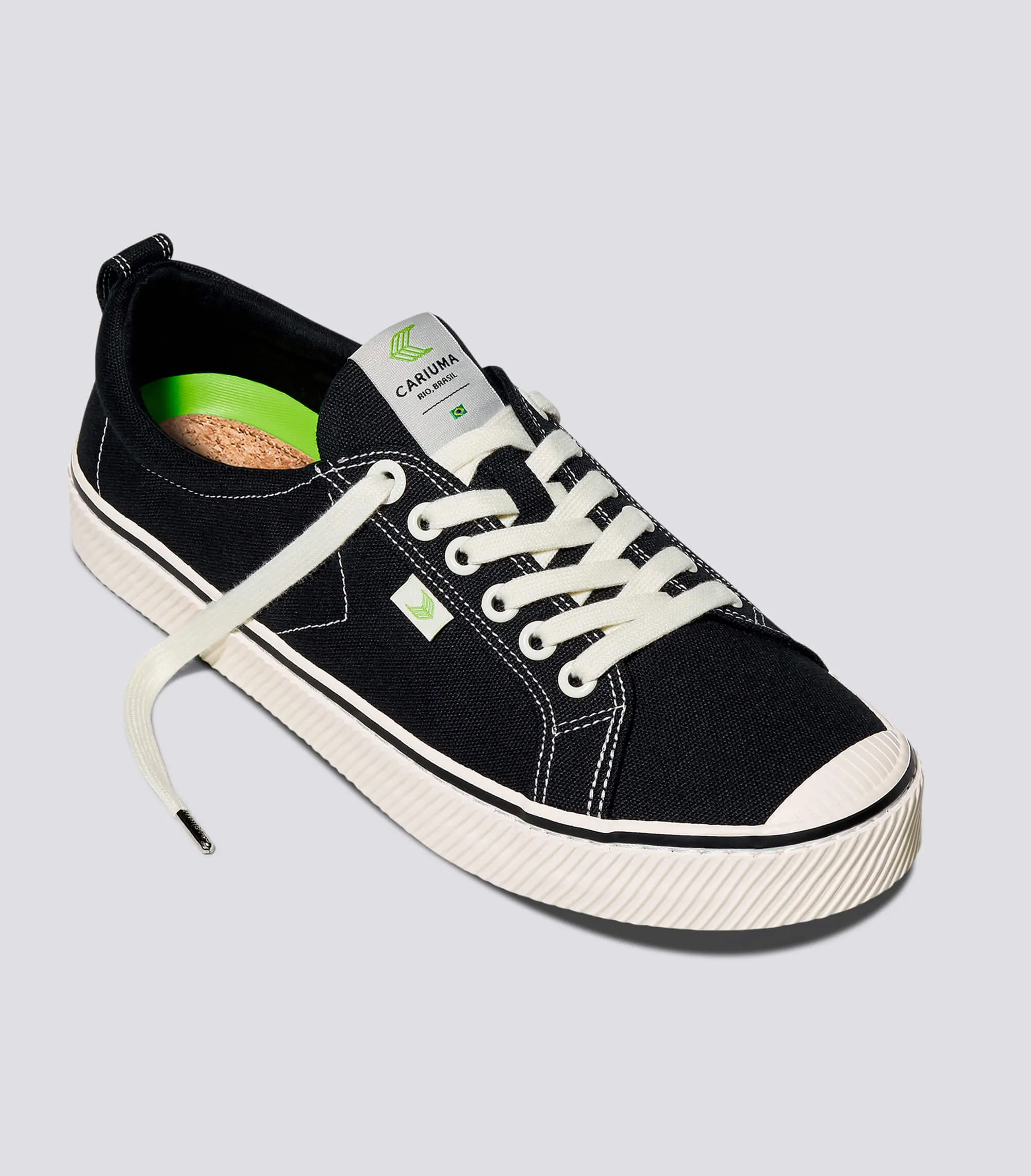 OCA Low Stripe Washed Black Canvas Contrast Thread Sneaker Women