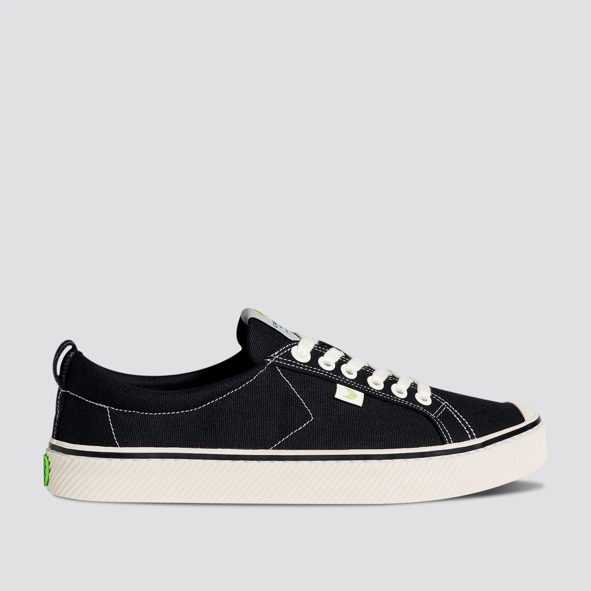 OCA Low Stripe Washed Black Canvas Contrast Thread Sneaker Women