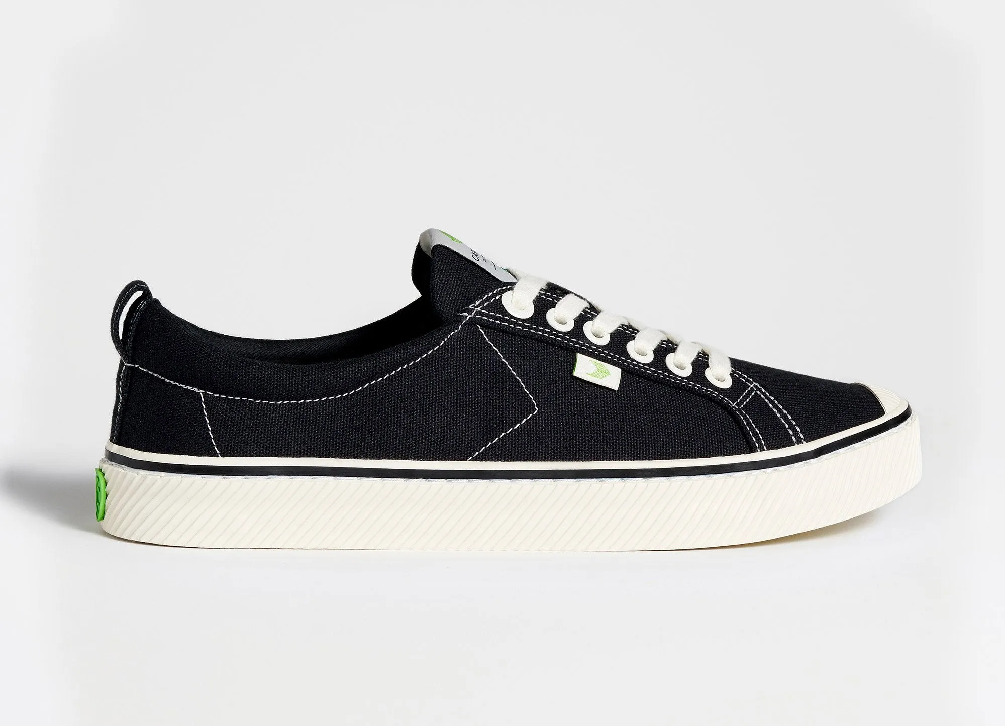 OCA Low Stripe Washed Black Canvas Contrast Thread Sneaker Women