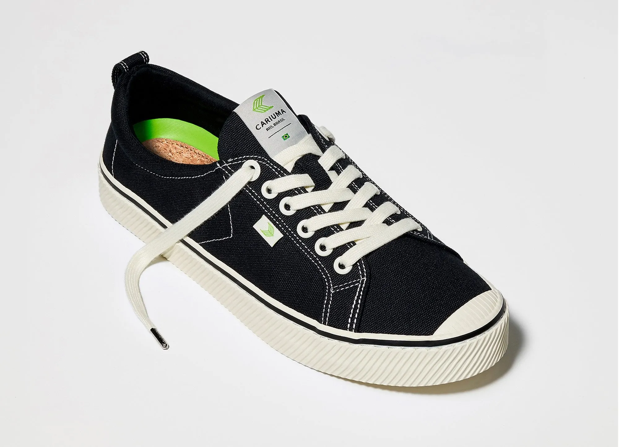 OCA Low Stripe Washed Black Canvas Contrast Thread Sneaker Women