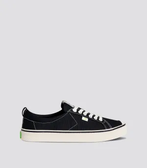 OCA Low Stripe Washed Black Canvas Contrast Thread Sneaker Women