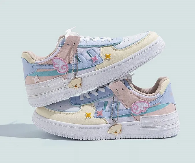 Pastel Colorful Stickers Wings Pink Blue Yellow Sneakers Sports Running Shoes