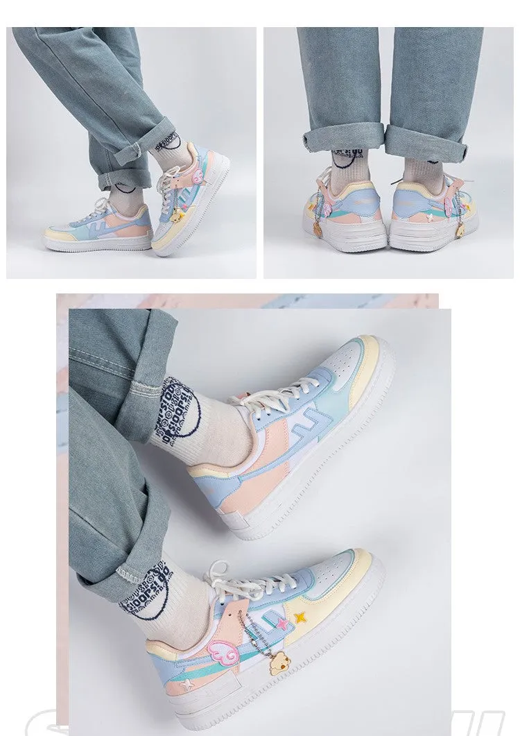 Pastel Colorful Stickers Wings Pink Blue Yellow Sneakers Sports Running Shoes