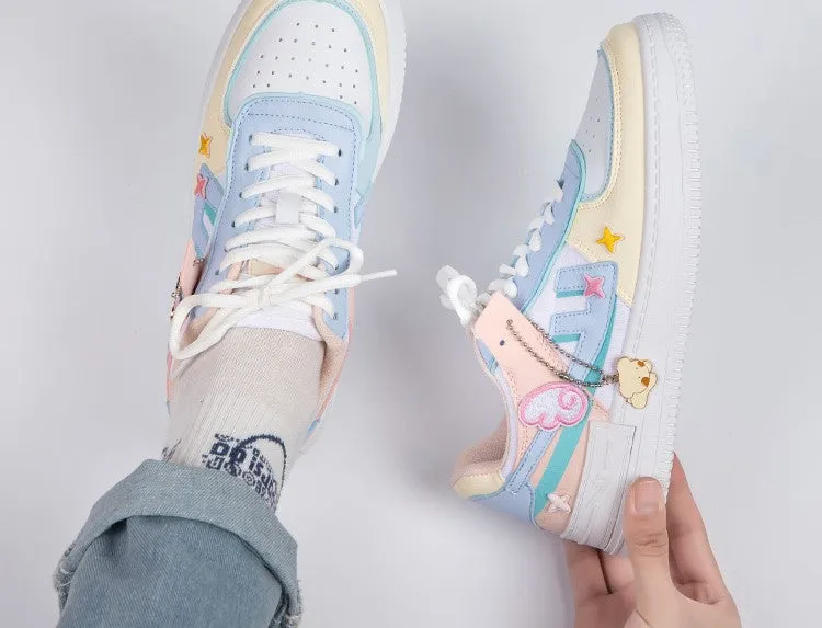 Pastel Colorful Stickers Wings Pink Blue Yellow Sneakers Sports Running Shoes