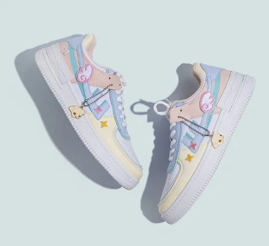 Pastel Colorful Stickers Wings Pink Blue Yellow Sneakers Sports Running Shoes